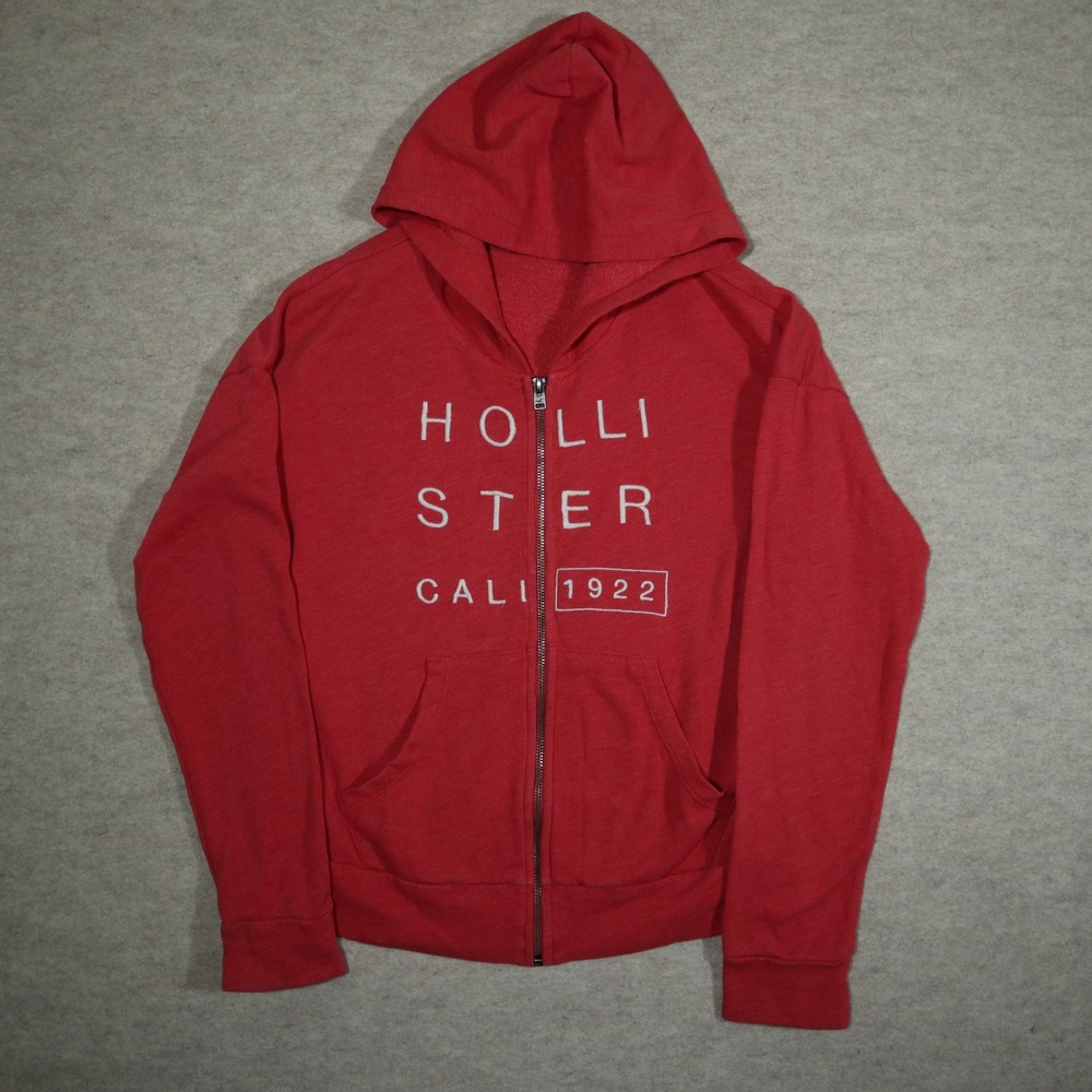 Hollister Zip Up Hoodie Womens Small Red Cali 1922 Graphic Fleece Sweatshirt S